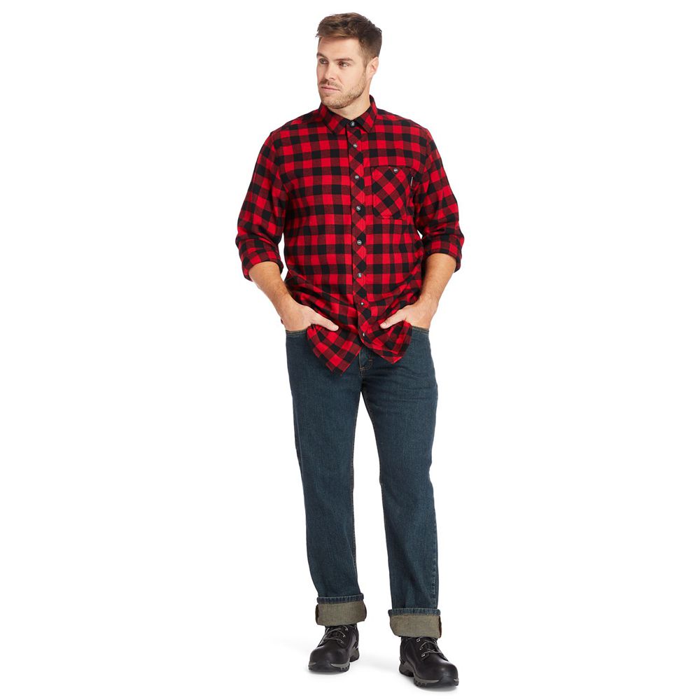 Timberland Πουκαμισα Ανδρικα Μαυρα/Κοκκινα - Pro® Woodfort Mid-Weight Flex Flannel Work - Greece 407